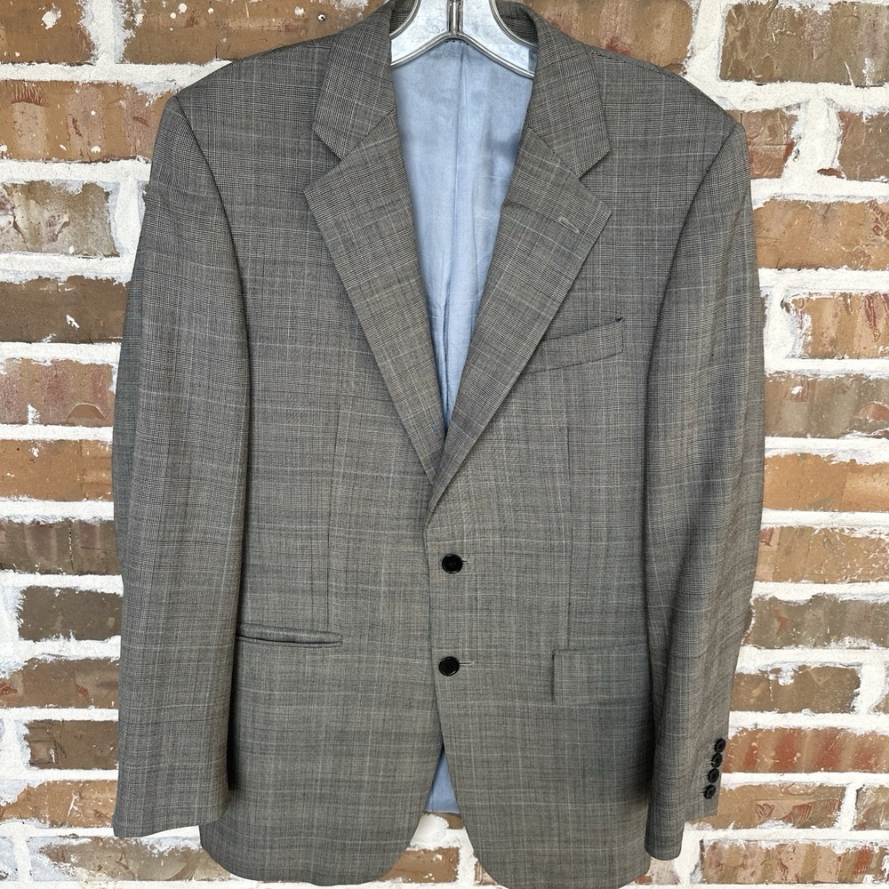 Charles Tyrwhitt Blazer Men's 40R Slim Fit 100% Wool Gray Plaid Jacket 2 Button